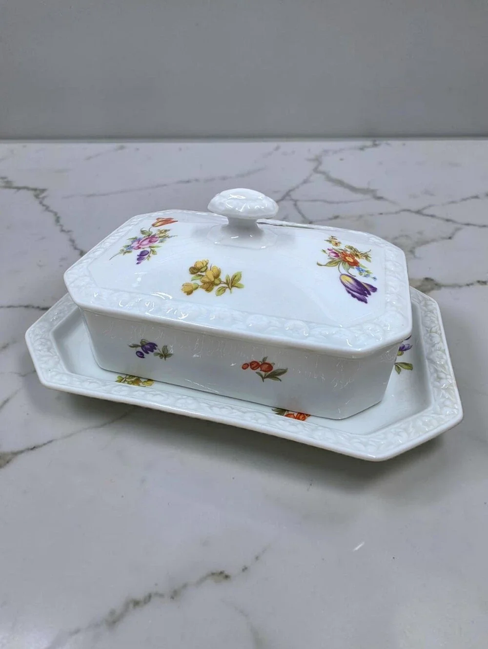 Rosenthal Classic Rose Collection Flowers Covered Porcelain Butter Dish Germany